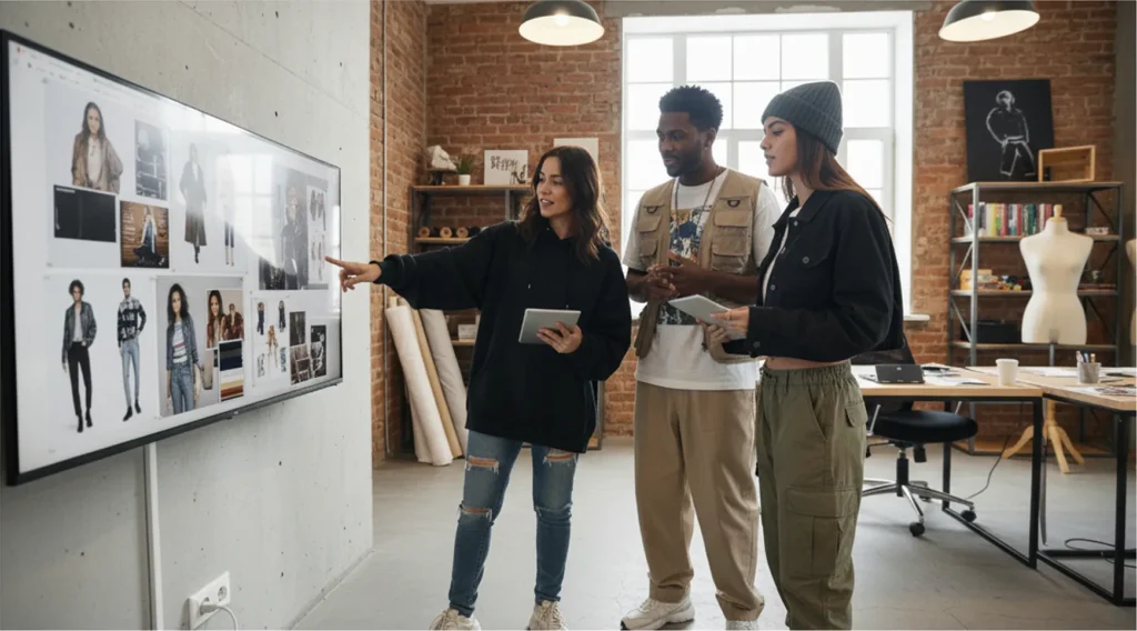 상품에 대해 기획하고 있는 사람들의 모습