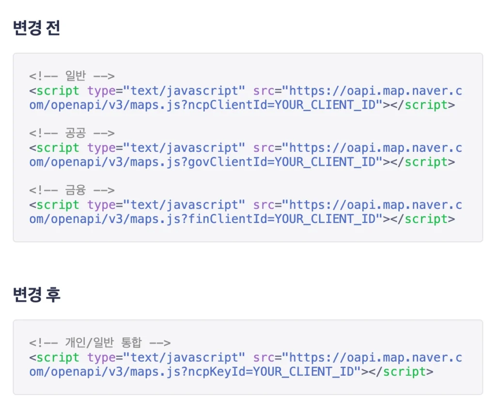 네이버 지도 API 파라미터 안내 내용 캡쳐