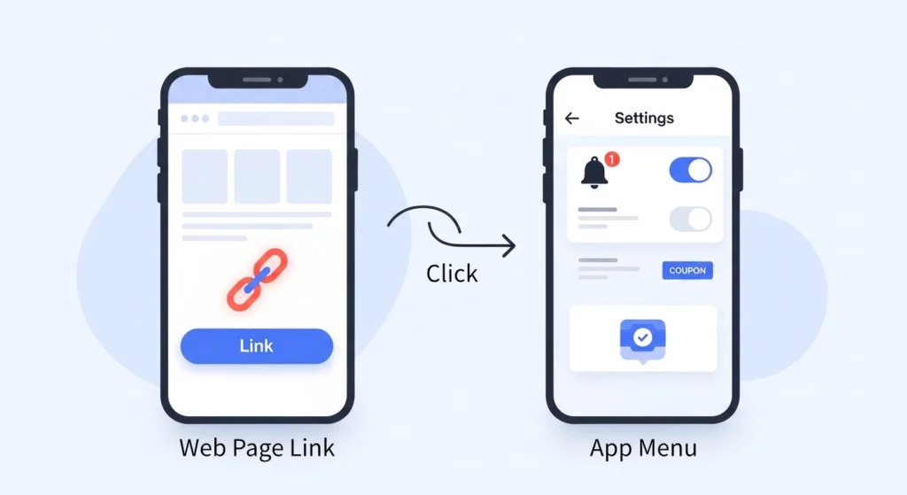 web page에서 app의 메뉴를 호출을 연상하는 일러스트
